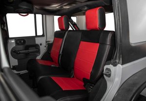 Jeep Wrangler JKU Rear Seat Covers - PRP Seats - OEM Fit Marine-Grade Vinyl - Black/Red - `11-`12